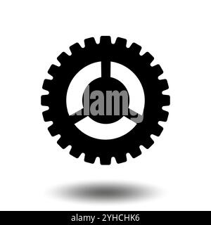 Black gear icon. Machine sprocket gear icon. Flat design. Vector cogwheel sign symbol on a white background. Stock Vector