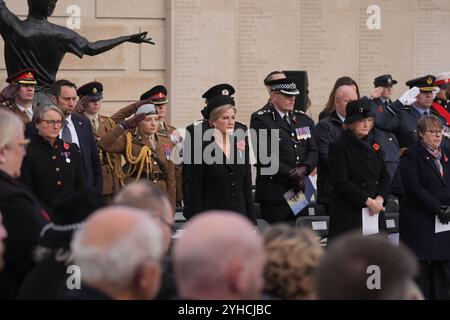 The Duchess of Edinburgh during the Remembrance service at National Memorial Arboretum, Alrewas, Staffordshire to mark Armistice Day. Picture date: Monday November 11, 2024. Stock Photo