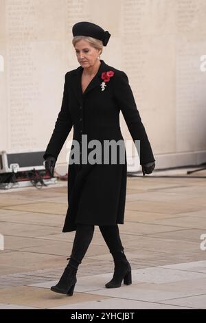 The Duchess of Edinburgh during the Remembrance service at National Memorial Arboretum, Alrewas, Staffordshire to mark Armistice Day. Picture date: Monday November 11, 2024. Stock Photo