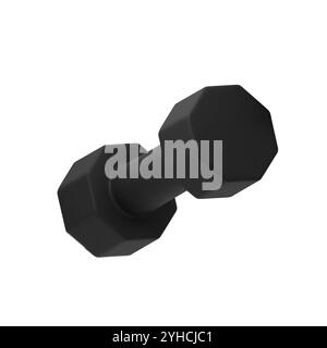 3d icon of black dumbbell isolated on white background. Minimal fitness object. 3d rendering. Suitable for gym, workout, and health-related designs Stock Vector