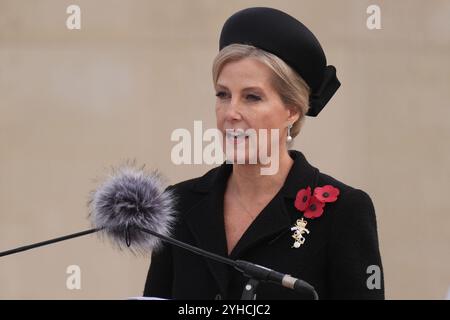 The Duchess of Edinburgh during the Remembrance service at National Memorial Arboretum, Alrewas, Staffordshire to mark Armistice Day. Picture date: Monday November 11, 2024. Stock Photo