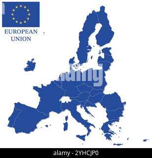 Blue overview map of the member states of the European Union Stock Photo