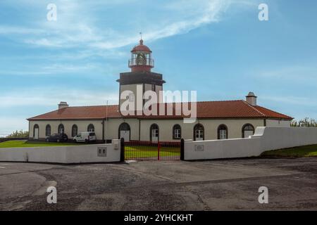 Ponta das Lajes Lighthouse in Lajes das Flores, Azores. Stock Photo