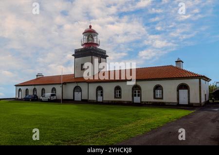 Ponta das Lajes Lighthouse in Lajes das Flores, Azores. Stock Photo