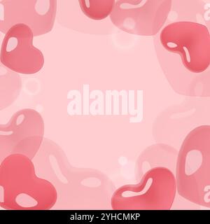 Pink heart shape bubbles background with copy space. Cute romantic frame 3d design. Vector illustration Stock Vector