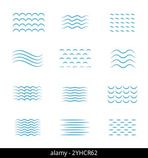 Blue wave icon set. River, sea or water Stock Vector