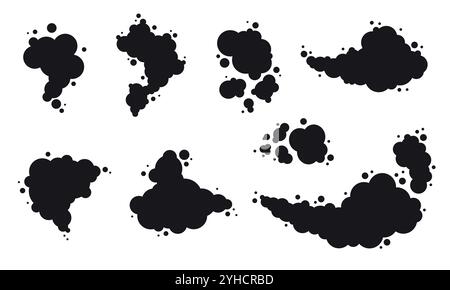Flat smoke cloud set. Smoking, smog, dust clouds. Stock Vector
