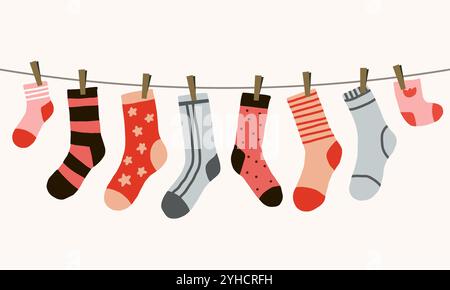 Doodle socks on the rope Stock Vector