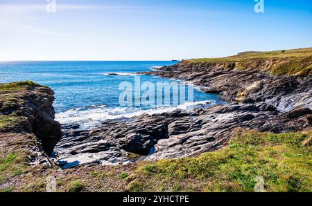 View northwest towards Trevose Head, seen from Booby's Bay, on the north coast of Cornwall, England, UK. Stock Photo