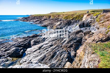 View northwest towards Trevose Head, seen from Booby's Bay, on the north coast of Cornwall, England, UK. Stock Photo