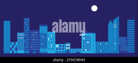 Night cityscape. Skyline advertising card. Stock Vector