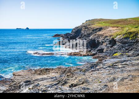 View northwest towards Trevose Head, seen from Booby's Bay, on the north coast of Cornwall, England, UK. Stock Photo