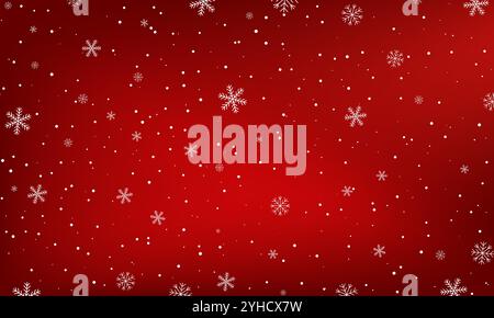 Horisontal red background with snowfall. Stock Vector