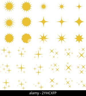 Yellow or gold stars sparkle icon vector collection Stock Vector