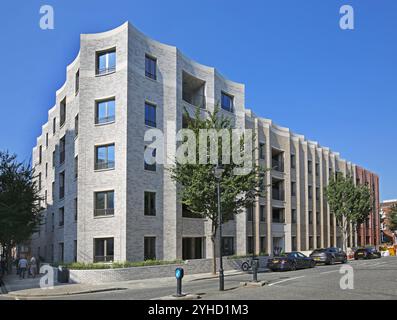 New housing development on Cosway Street in the Marylebone district of London, UK. Facades are formed of distinctive scalloped brickwork panels. Stock Photo