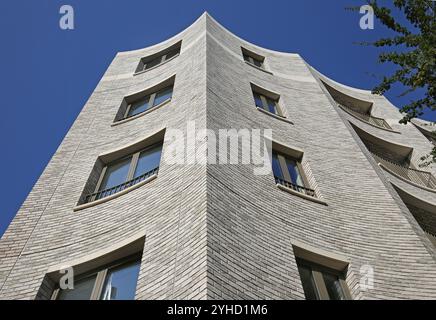 New housing development on Cosway Street in the Marylebone district of London, UK. Facades are formed of distinctive scalloped brickwork panels. Stock Photo