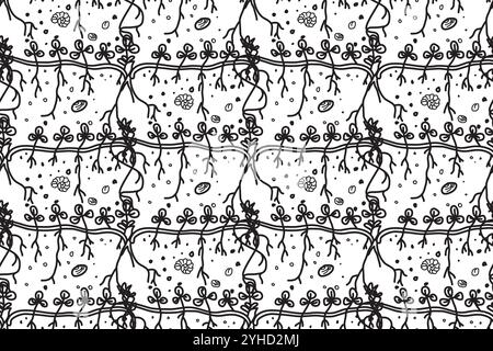 Abstract floral botanical seamless pattern vector illustration. Outline black trendy artistic plants on white background. Graphic design for fashion t Stock Vector