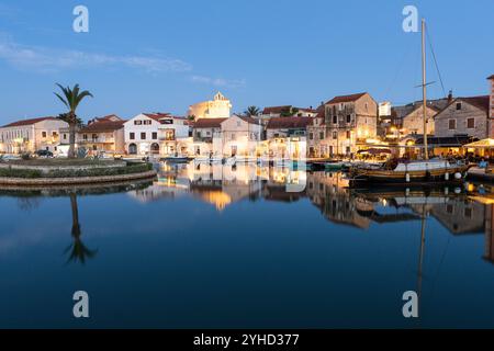 HVAR, CROATIA - JUNE 2022: Evening view of Vrboska old town on Hvar island, Croatia Stock Photo