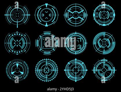 Futuristic military aims, vector optical aiming sci-fi spaceship ...