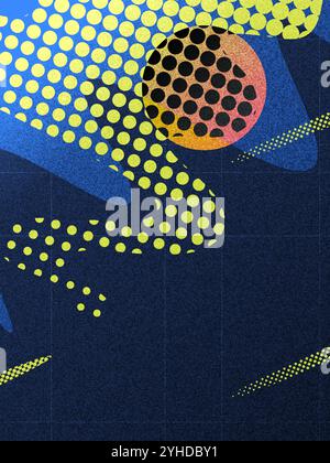 Abstract Sport Cover or Poster Design with Halftone and Wave Shapes in Green and Blue Stock Vector