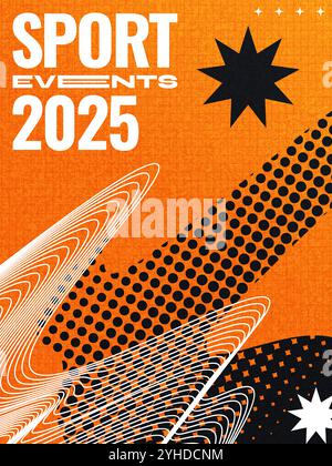 Abstract Sport Cover or Poster Design with Wavy Lines, Halftones, and Texture Effects in Black and Orange Stock Vector