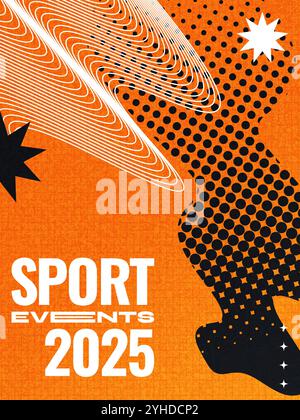 Abstract Sport Cover or Poster Design with Wavy Lines, Halftones, and Texture Effects in Black and Orange Stock Vector