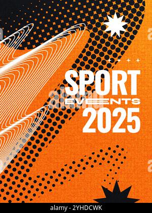 Abstract Sport Cover or Poster Design with Wavy Lines, Halftones, and Texture Effects in Black and Orange Stock Vector