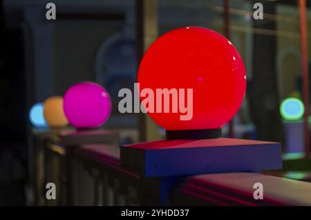 Four colorful round lantern in a row Stock Photo