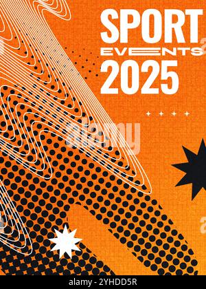 Abstract Sport Cover or Poster Design with Wavy Lines, Halftones, and Texture Effects in Black and Orange Stock Vector