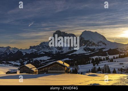 Sunrise on the Seiser Alm, South Tyrol, Italy, Europe Stock Photo