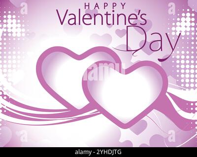 Valentine's Day card with two hearts on it. The card is pink and has a purple background. The message on the card is "Happy Valentine's Day" Stock Vector