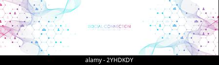 Social network communication concept. Global network connection abstract background. Horizontal header web banner. Internet technology. Business Stock Vector