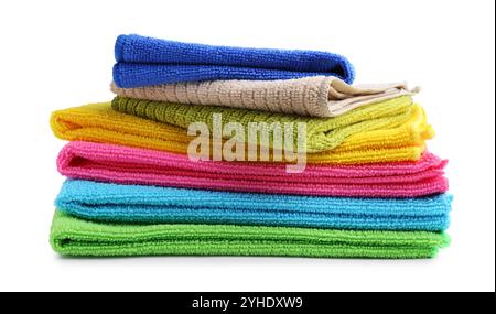 Stack different microfiber cloths isolated on white Stock Photo