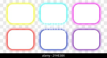 Rectangular white frames with rounded corners with multicolored led panel. 3d vector on transparent background Stock Vector