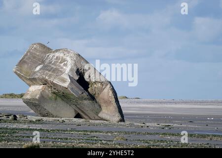 Abandoned blockhouse on a Quiet Sandy Beach Stock Photo