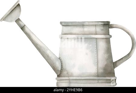 Hand-drawn, watercolor illustration with watering can Stock Vector