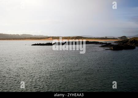 culdaff beach viewed from bunagee pier and rocks, county donegal, republic of ireland Stock Photo