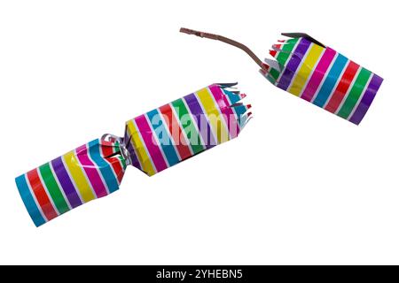 Pulled striped stripy Christmas cracker isolated on white background Stock Photo