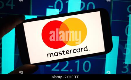 Konskie, Poland - November 10, 2024: Mastercard company logo displayed on mobile phone Stock Photo