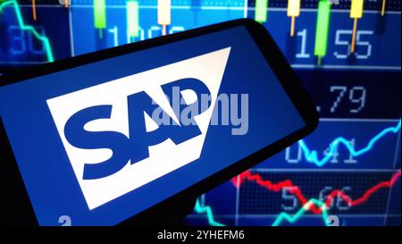 Konskie, Poland - November 10, 2024: SAP company logo displayed on mobile phone Stock Photo