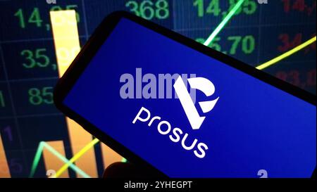 Konskie, Poland - November 10, 2024: Prosus company logo displayed on mobile phone Stock Photo