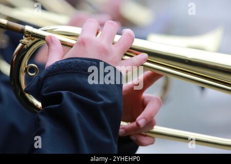 Batterie fanfare 'La Renaissance'. Commémoration de l'Armistice. Lundi 11 novembre 2024 11h30. Saint-Gervais Mont-Blanc. Haute-Savoie. Auvergne-Rhône- Stock Photo