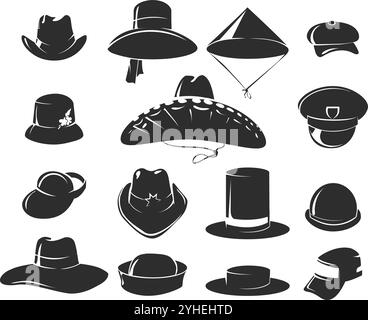 Military caps icons set. Collection of hats worn by military personnel ...