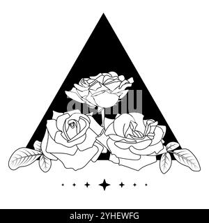 Floral geometric illustration. Black contour on a white background. Stock Vector