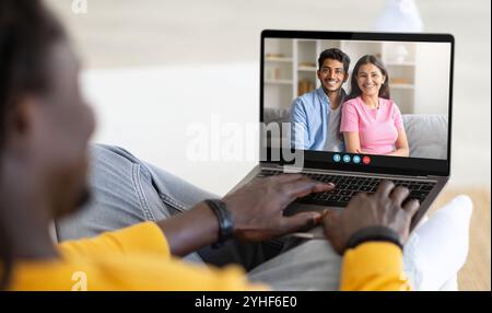 A friendly video call between friends at home on a sunny afternoon Stock Photo