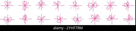 Vintage satin ribbon bow with tied knot, drawn in sketch style. Black outline for a hand-drawn, elegant look on gifts. Flat vector illustration isolat Stock Vector