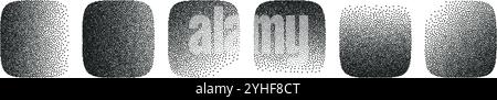 Geometric gradient dot pattern with grainy texture and noise effect. Black and white square with dust details. Flat vector illustration isolated on Stock Vector