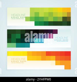 colorful mosaic tiles banners set Stock Vector