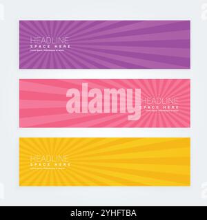 set of three abstract banners with rays Stock Vector