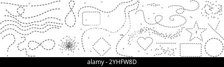 Collection of Ant Trails in Various Shapes. Insect Path Vector Illustration on White Background Stock Vector